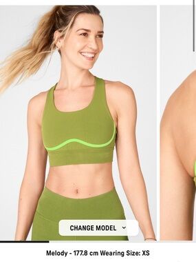 Fabletics Green Freya SculptKnit Sports Bra in Size XS